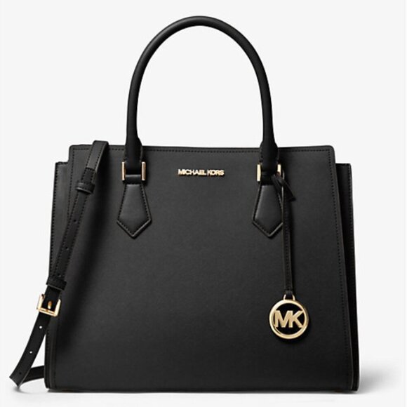 NWT Michael Kors Hope Large Saffiano Leather Satchel, Black - Picture 1 of 10